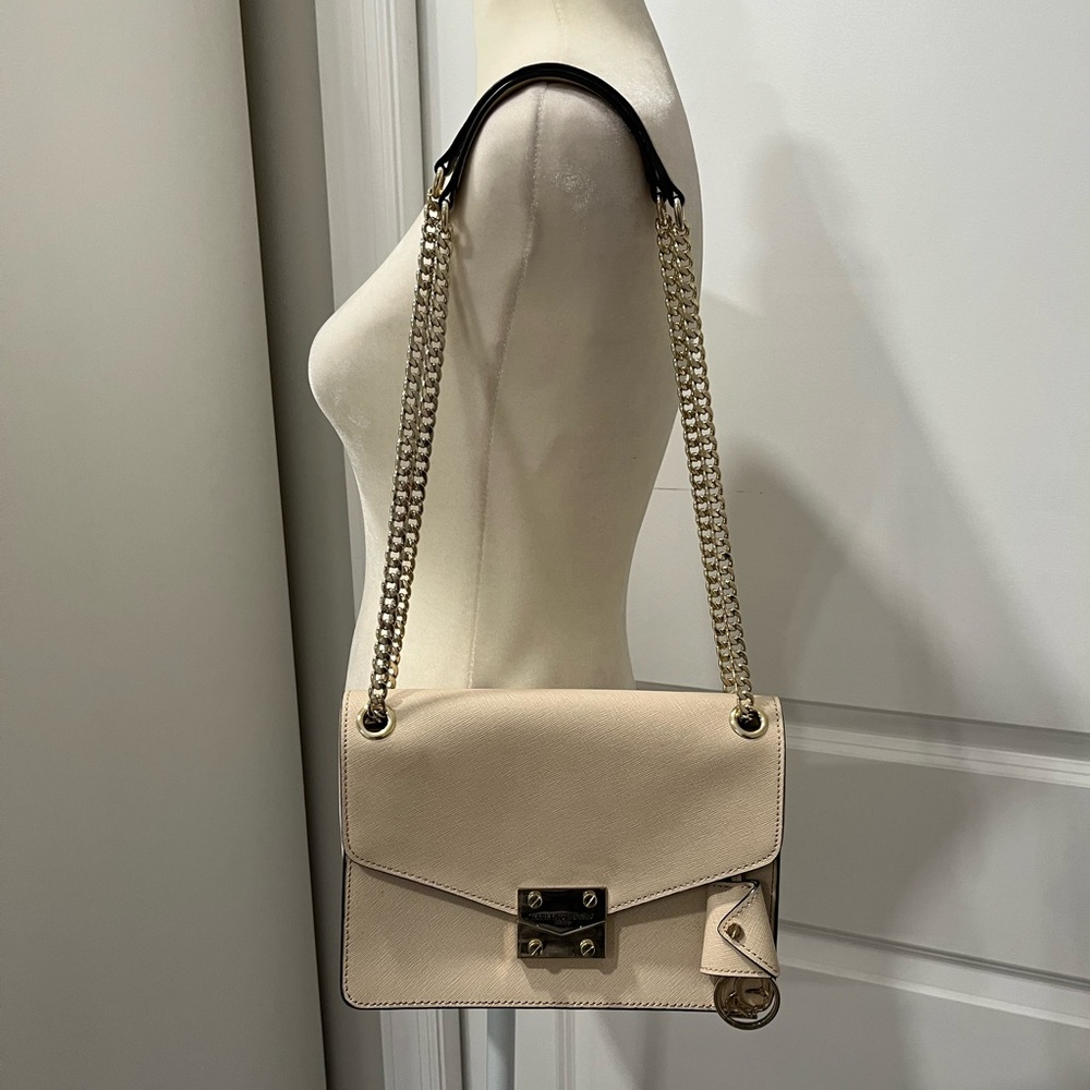 Karl Lagerfeld Nude & Gold Leather Flap Envelope Crossbody Bag